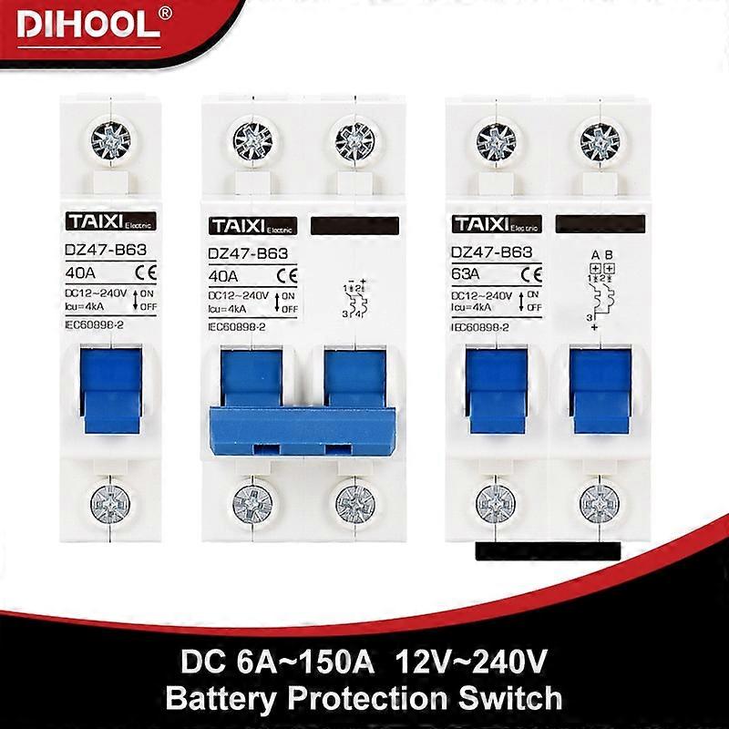 DZ47B Miniature Circuit Breaker DC 12V 24V 36V 48V DC MCB Battery Car Protector 6A-150A Air Switch Din Rail Mount