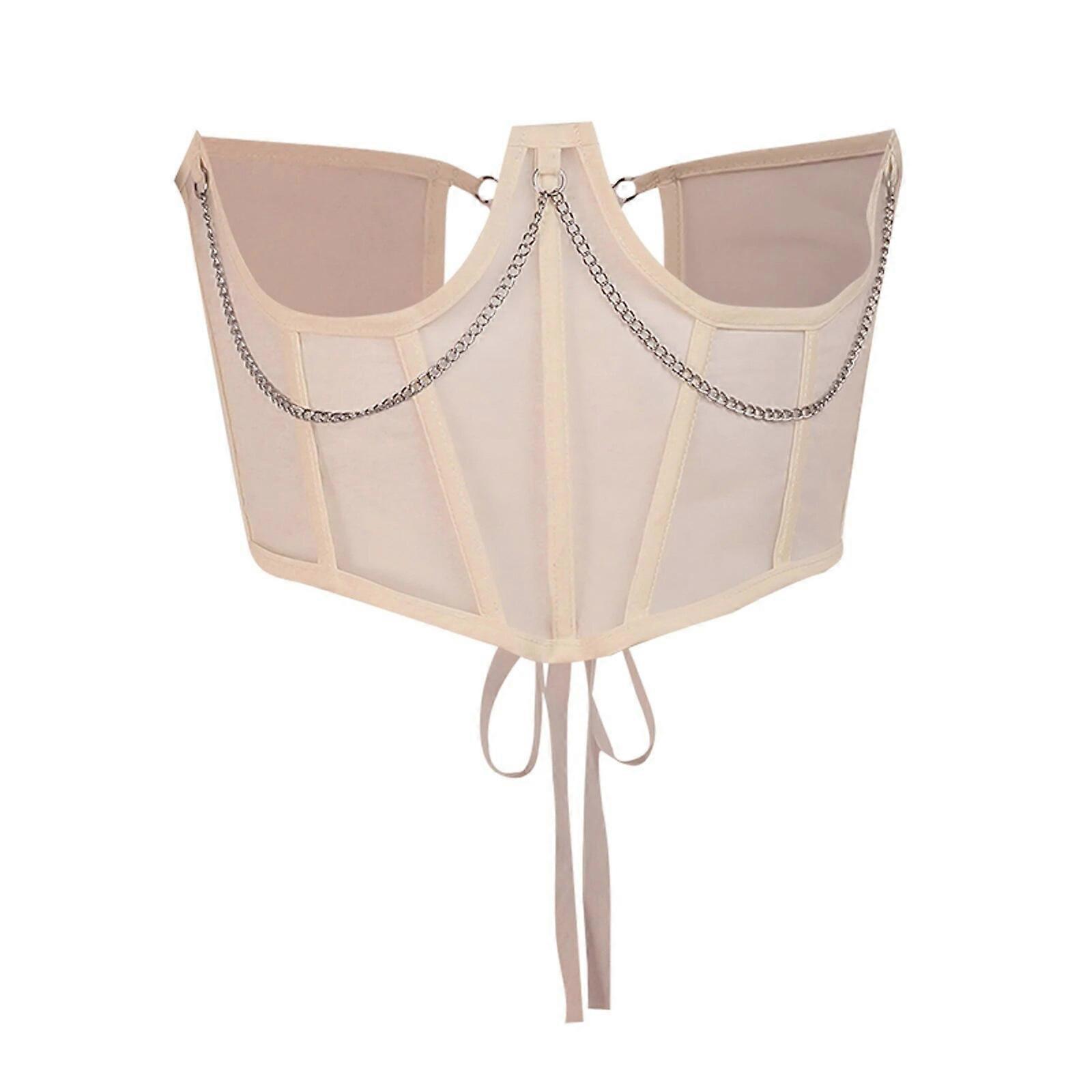 Women's Corset Belt Punk Metal Chain Mall Goth Cummerbund High Waist Harajuku Vintage Mesh See Through Waist Shaper Corsets