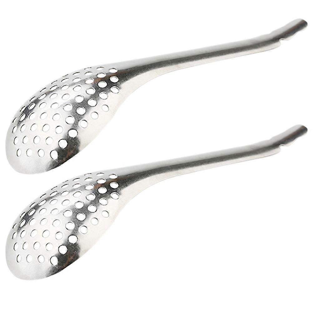 2pcs Stainless Steel Caviar Slotted Spoons Practical Cooking Gadgets (Silver)