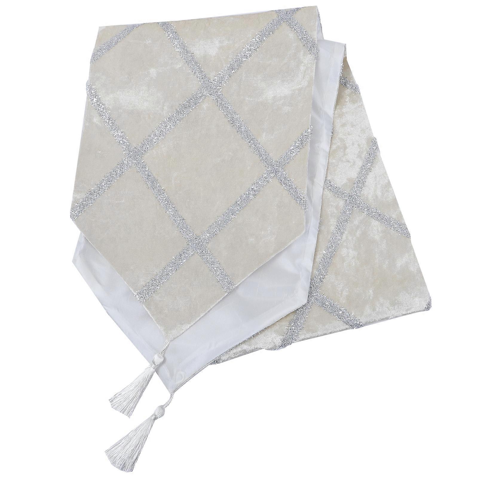 1pc Retro Table Runner with Tassels Rhinestone Strips Tablecloth Dining Table Decor