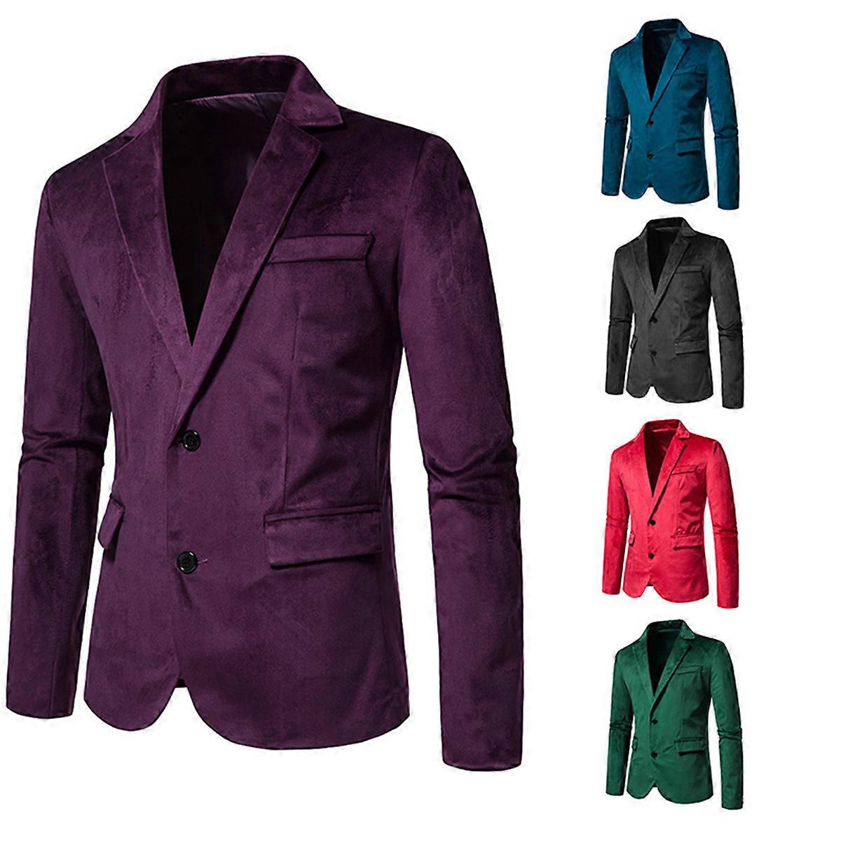 Mens Velvet Blazer Two Button Slim Fit Suit Jacket