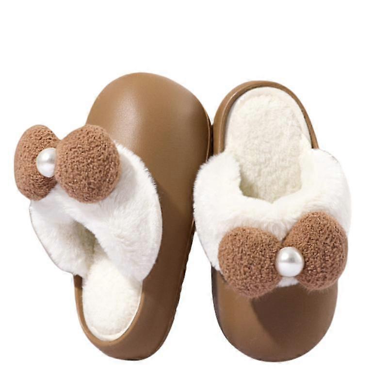 Winter Cotton Slippers Women's Bow tie Home Thickened Anti slip Plush and Warm Cotton Shoes