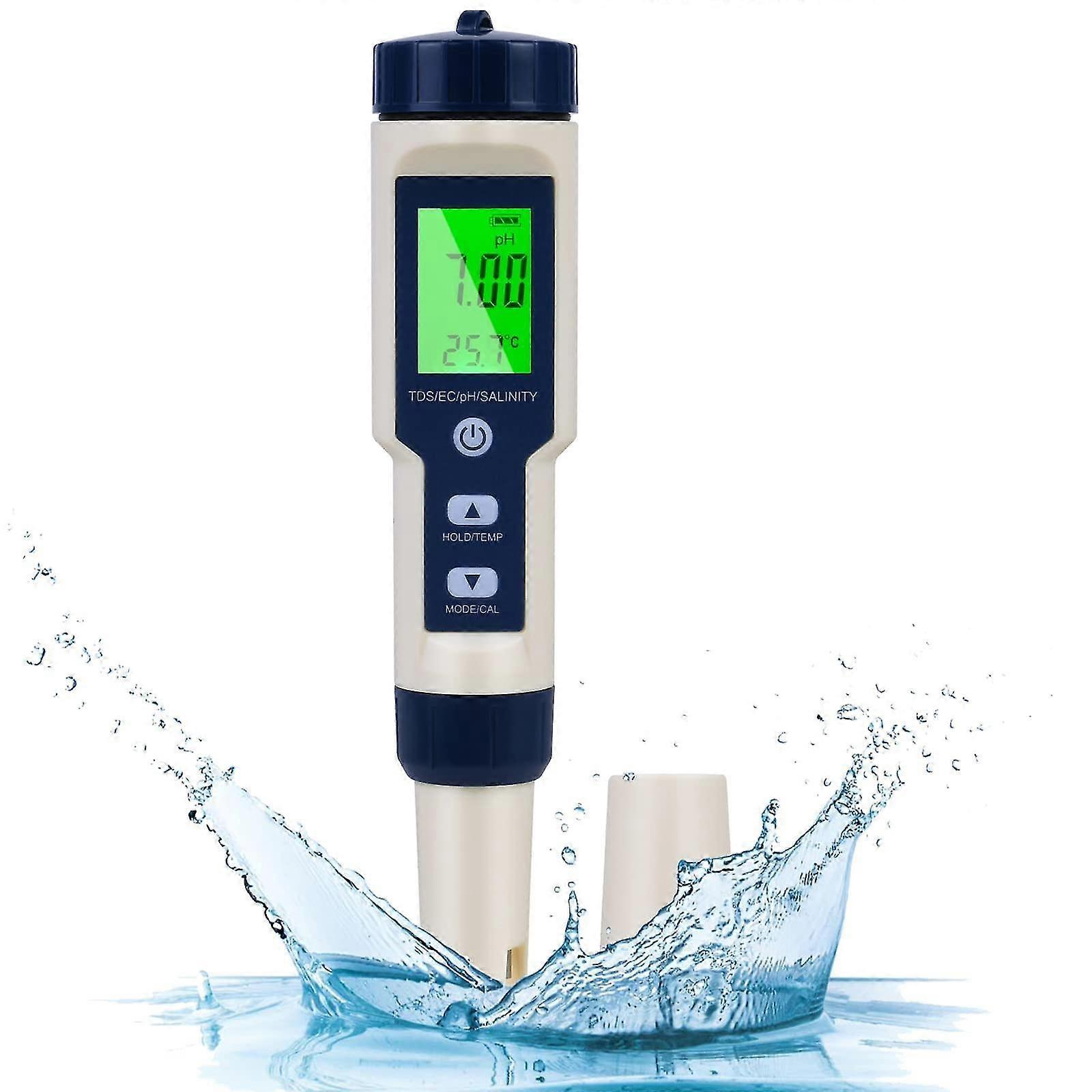 New Ph Meter, 5-in-1 Ph / Tds / Ec Temperature Tester With Backlight, 0 -14 Ph Measuring Range 0.1 Ph Accuracy, Ph Value Meter Pool Drinking Water Swi