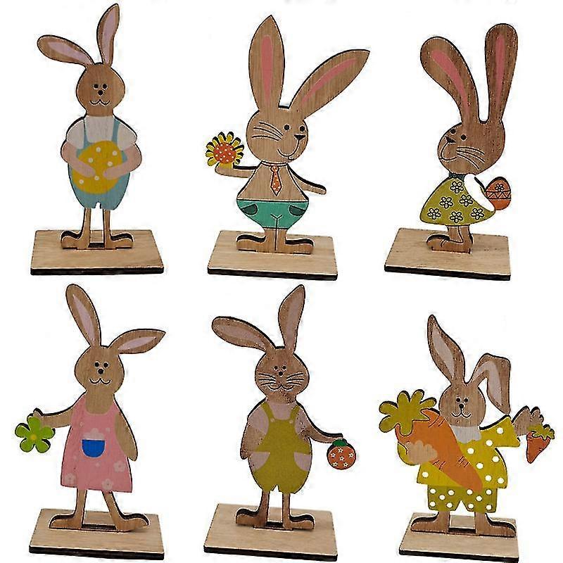 Painted Diy Wooden Easter Bunny Desktop Ornaments Rabbits Dec