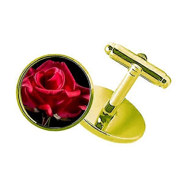 ダークレッドローズフラワーズアールデコファッションスタッズビジネスメタルカフリンクスゴールデン