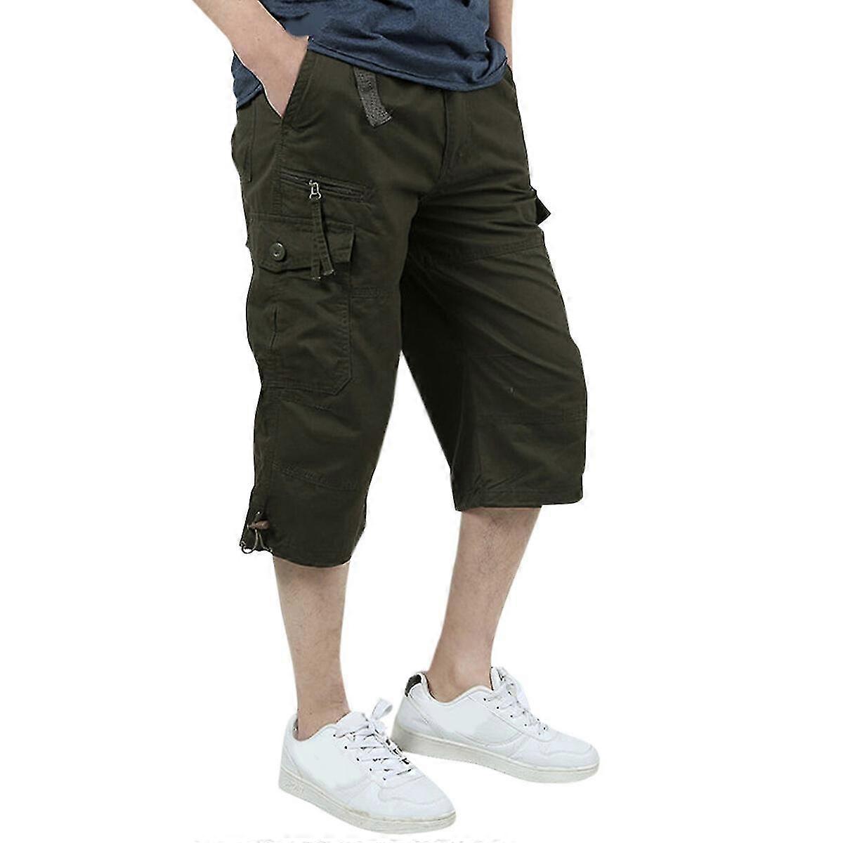 Mens Multi-Pocket Cargo Cropped Pants