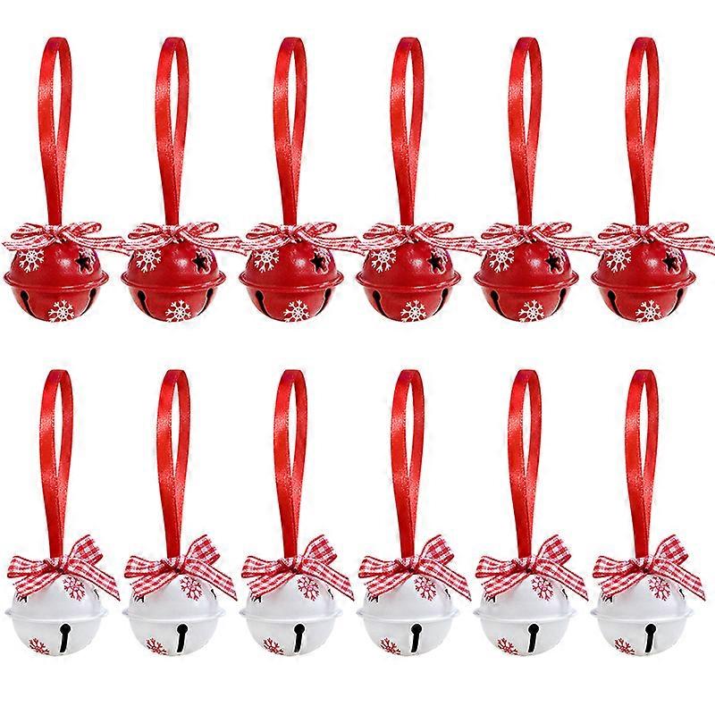 12Pcs Christmas Snowflake Jingle Bells Metal Decorative Pendant Xmas Tree Hanging Ornament 2025 New Year Home Party Decorations
