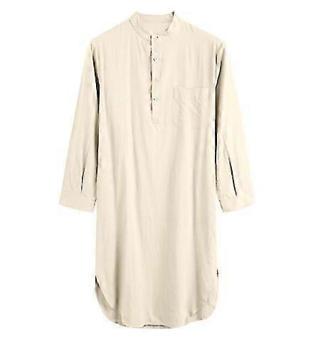 Män Nattskjorta Bomullsblandning Långärmad O-ringning Mjuka lösa nattkläder Bekväma nattkläder Homewear S