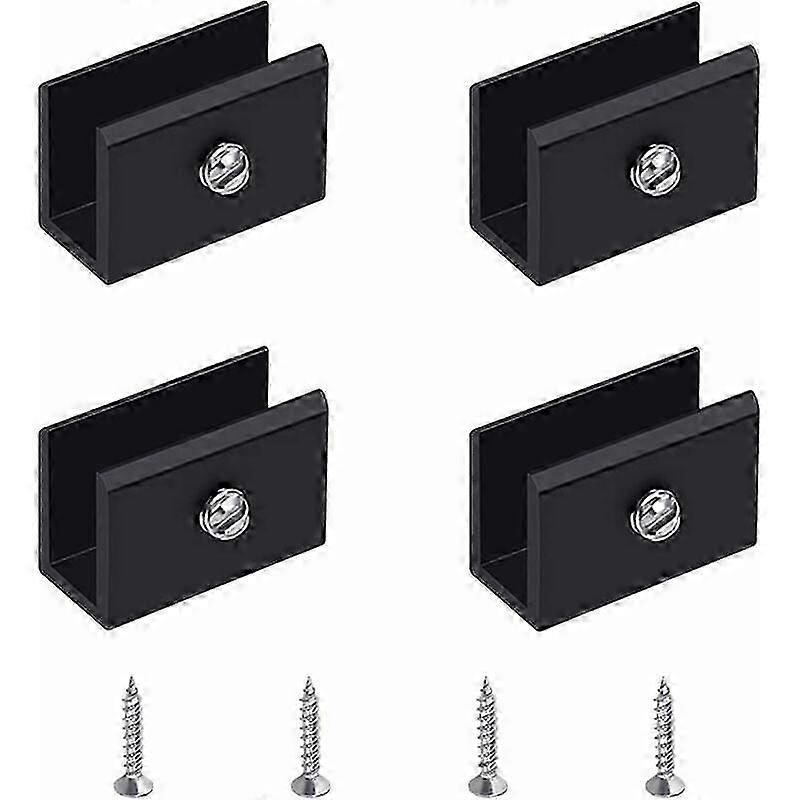 مشبك زجاجي ، 4 قطع رف زجاجي مثبت على الحائط قوس رف زجاجي أسود ، مشبك رف زجاجي قابل للتعديل من سبائك الألومنيوم ، للزجاج السميك 6-8 مم P