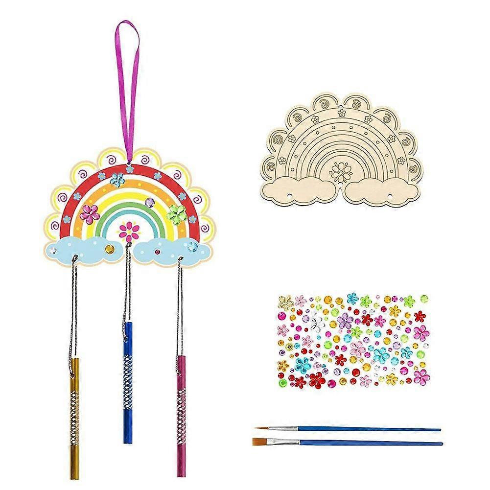 Children'S Wind Chime Ornaments DIY Painted Birthday Art Activity Decoration Pendant,Rainbow Set