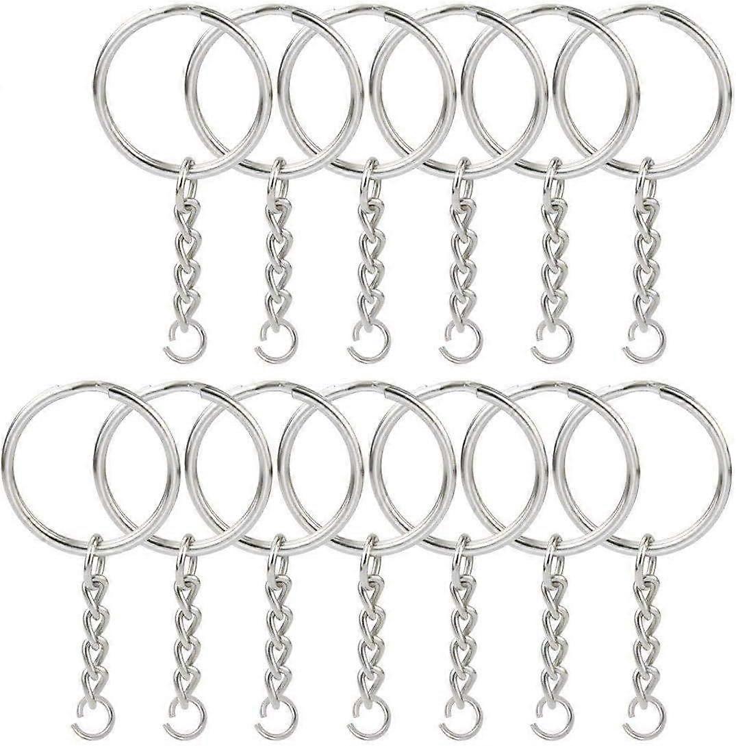 SBSGV 150 Pcs 1 Inch/25mm Split Keyrings with Chain Silver Keychain Ring, Key Chains Rings Parts with Open Jump Ring and Connector.