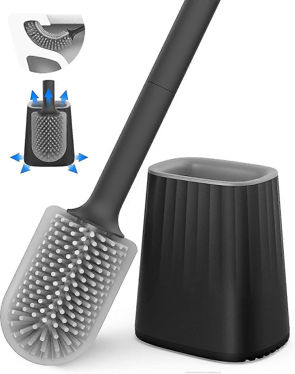 Toilet Brush, Silicone Toilet Brush Set With Wall Mount And Floor Stand, Double Sided Cleaning Brush Head, Long Handle And Container