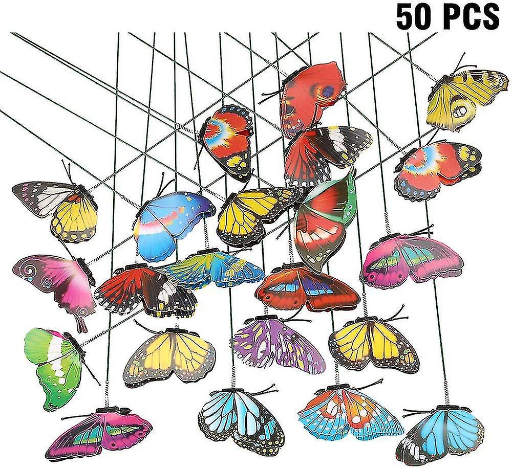 25/50pcs Double Wing Butterfly Garden Yard Planter Colorful Whimsical Butterfly Stakes Decoracion Outdoor Decor Gardening Decor