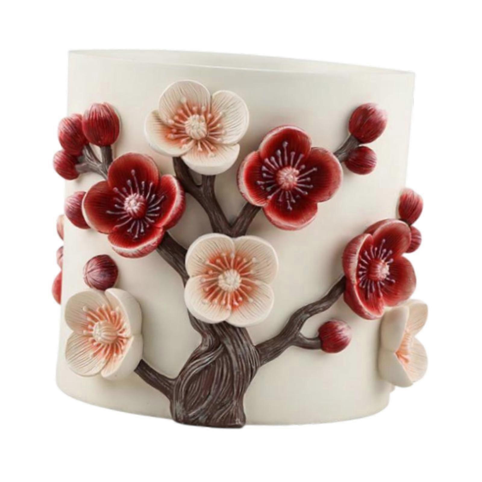 Flower Pot Planter with Plum Flower Emboss Rustic Polyresin for Dining Table