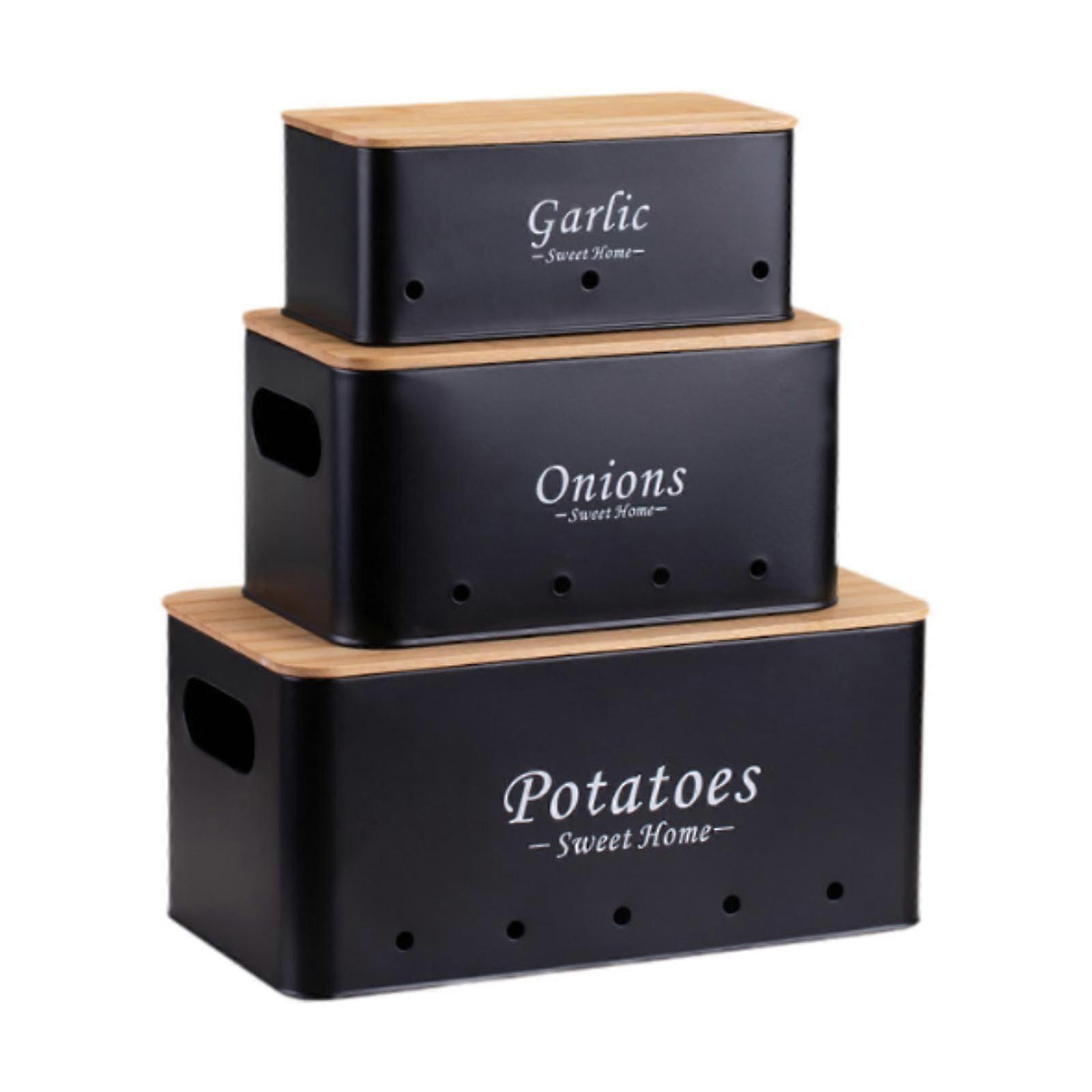 3 Adet Patates Soğan Saklama Kutusu Mutfak Tezgahı Çiftlik Evi Dekoru için Sağlam siyah
