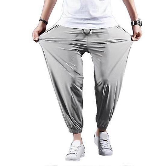 Men Sport Pants Ice Silk Loose Ankle-banded Pockets Drawstring Elastic Waist Soft Breathable Solid Color Gym Traning Jogging Sweatpants Long Trousers