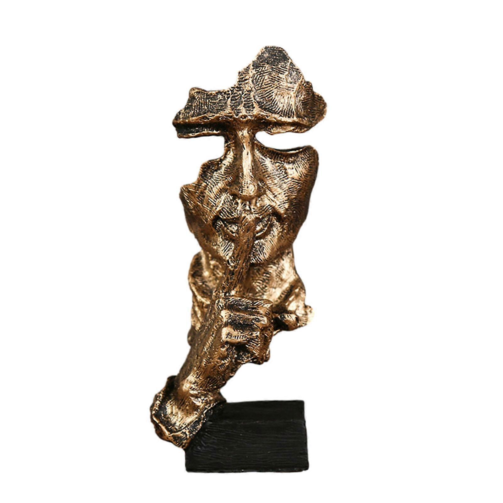 Vintage Silence Is Gold Statue Simple Thinker Sculpture Figurine Home Decor Resin Craft Living Room Shelf Office Desktop