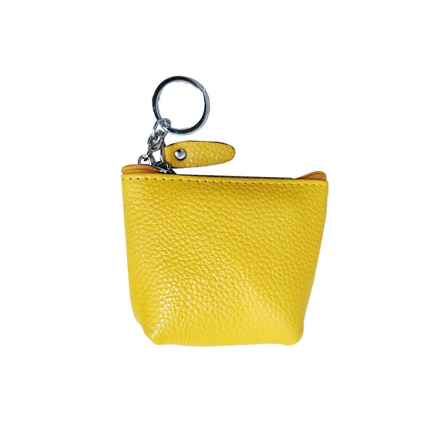 Women's Yellow Leather Zipper Coin Purse for Cards and Cash, Compact Wallet with Secure Closure and Stylish Design