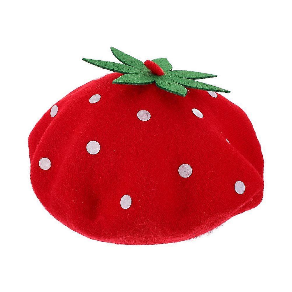 Wool Blend Strawberry Beret Hat For Women French Style Beret Cap Decorative Strawberry Hat Cosplay Party Decorative Hat Strawberry Cosplay Hat