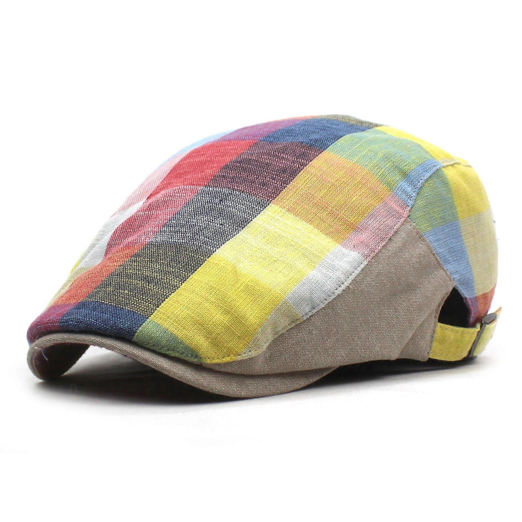Thin section beret men and women retro plaid duck tongue cap adjustable sun hat travel mountaineering cap forward cap