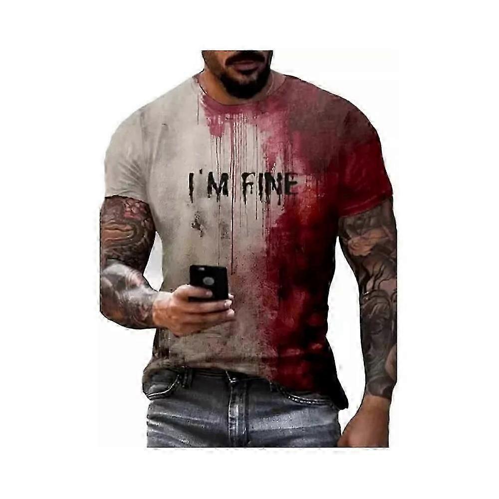 قميص "أنا بخير" الدموي، قميص هالوين الدموي، قمصان رعب للرجال، قمصان مضحكة، هدية