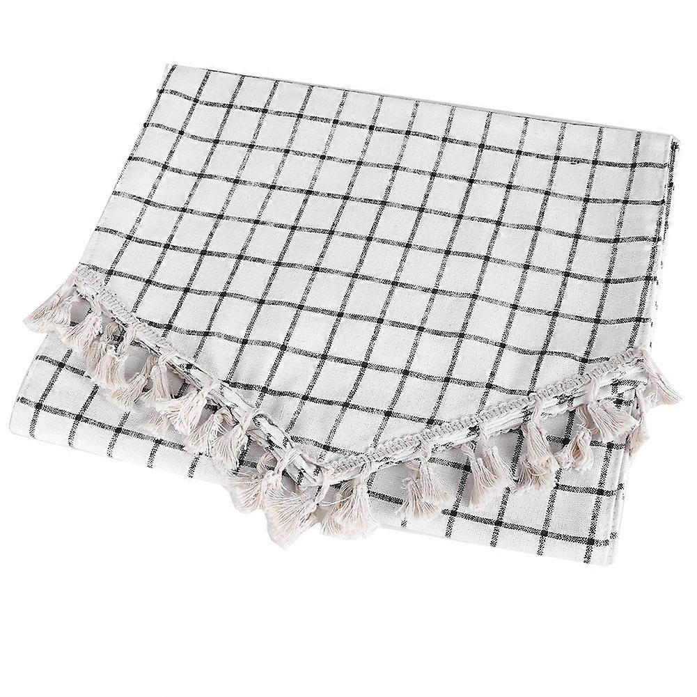Cotton Linen Plaid Pattern Table Runner 12x55 Inches for Dining Table Decoration, Rustic Home Decor, Machine Washable