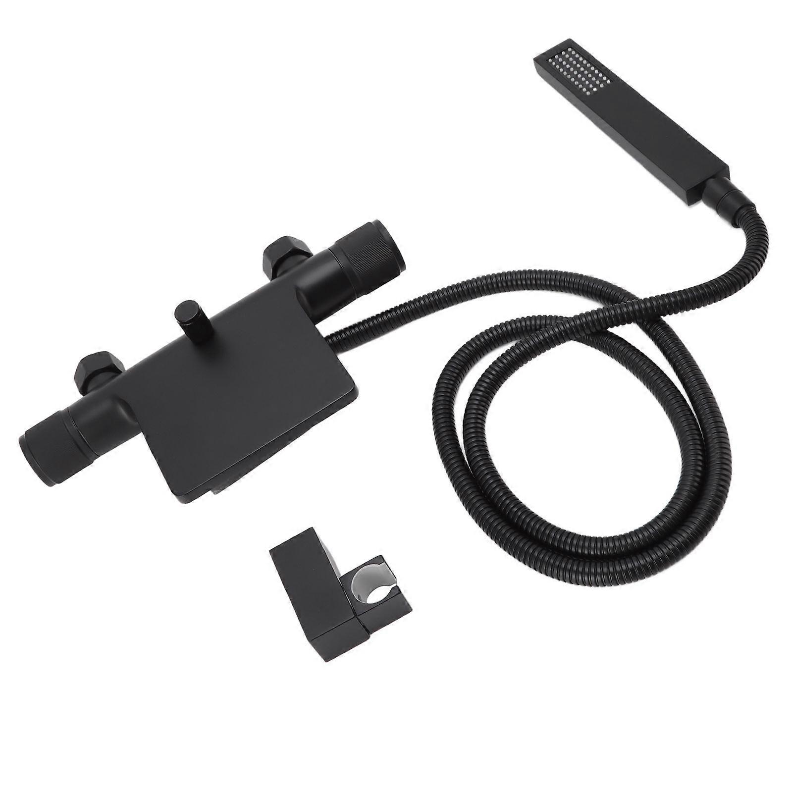 Copper Tub Faucet Set Waterfall Rain Shower Head G1/2 Black 3-Function