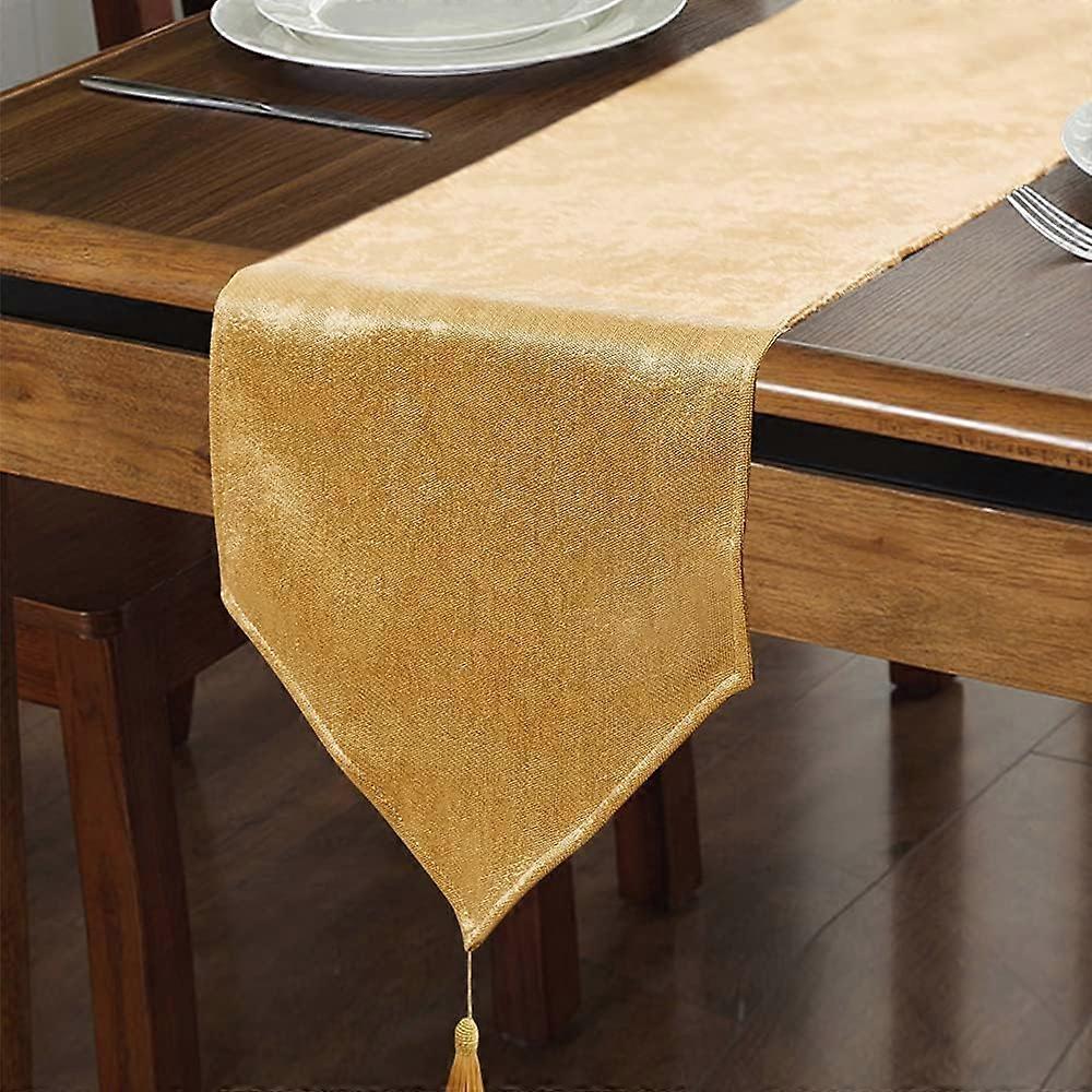 Modern Linen Look Table Runner High Quality Table Runner Waterproof Table Linen Table Runner for Party and All Year Round (Gold, 35 x 180 cm)