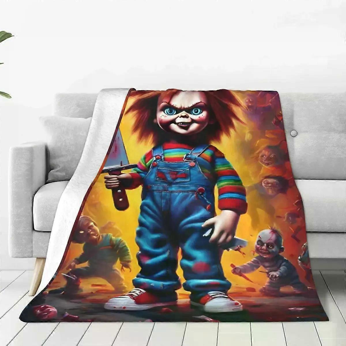 Chucky Skräckfilm Flanell Kasta Filtar Filtar för Soffa Sovrum Super Soft Sovrum Täcke