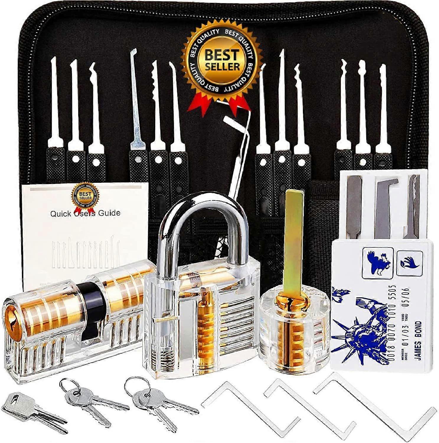 Preciva 26-Piece Lock Picking Kit Lock Picking Kit  Training Tools with 3 Transparent Locks for Beginner and Pro Locksmiths (Black)