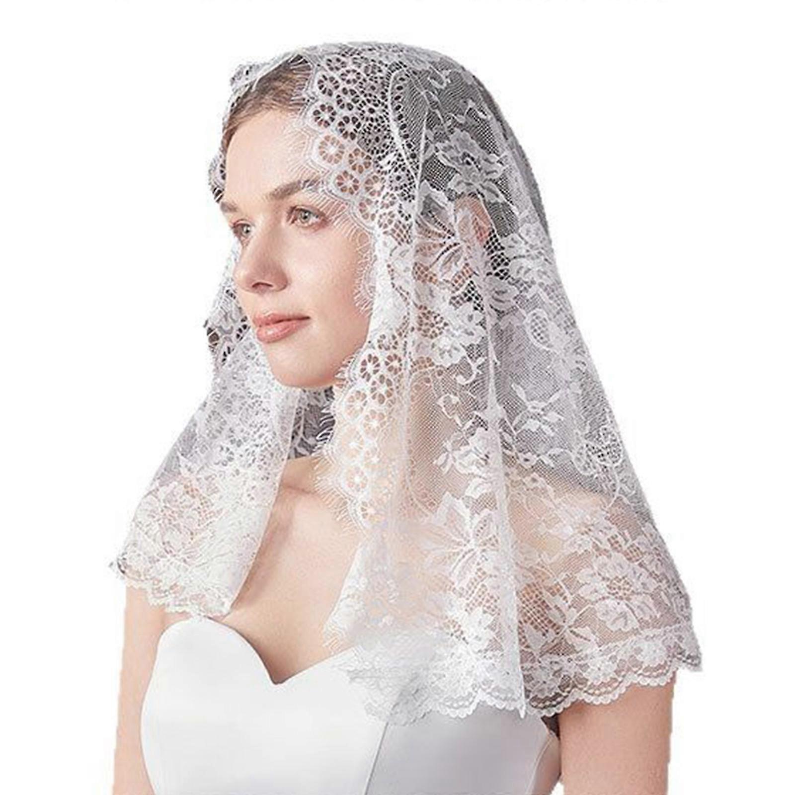 Hijab Lace Veil Headscarf για συμμετοχή στην εκκλησία Mantilla Veil Lace Headwrap για λατρεία και διάφορες επίσημες εκδηλώσεις Λευκό