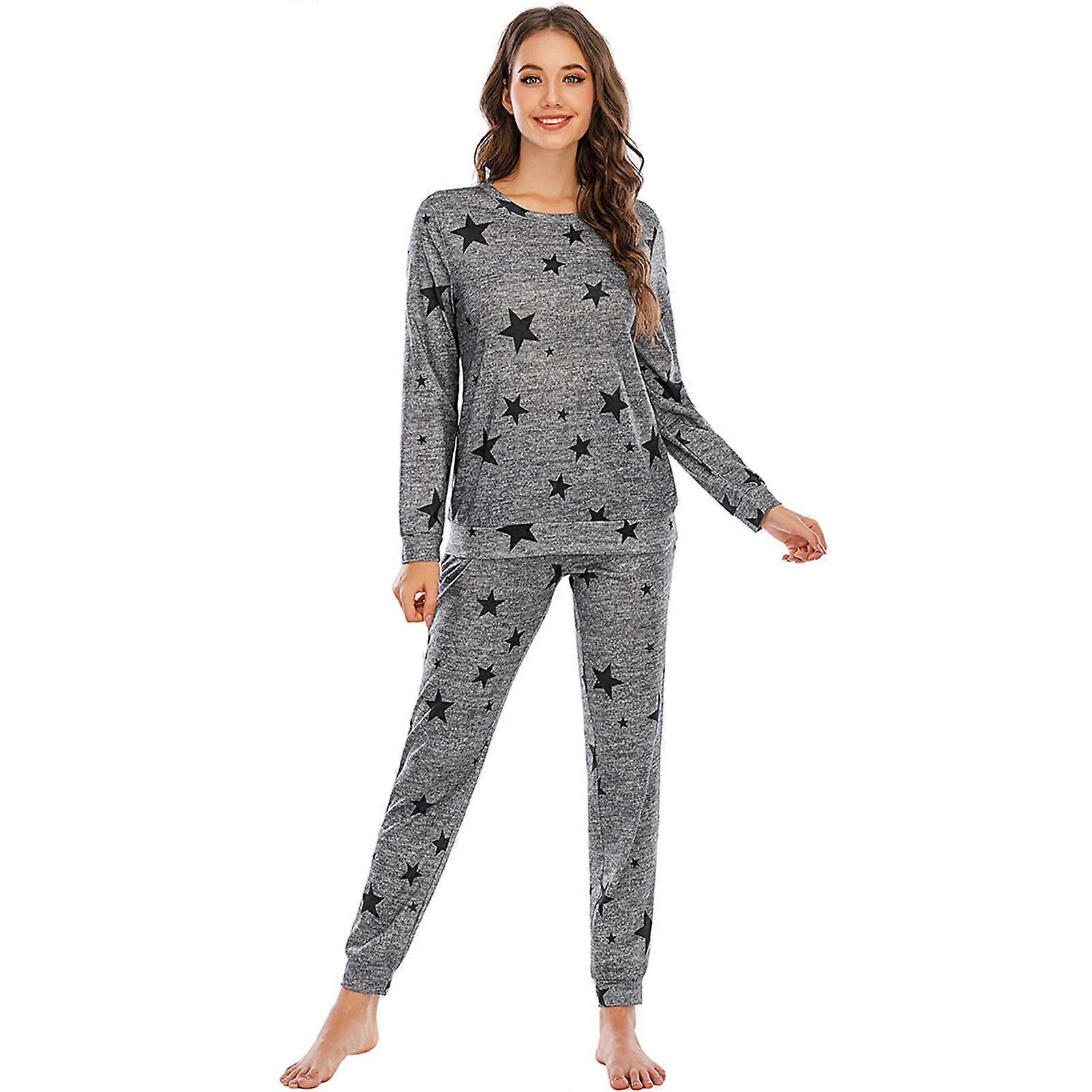 Women Star Print Pajamas Set Long Sleeve Top and Jogger Pants Soft