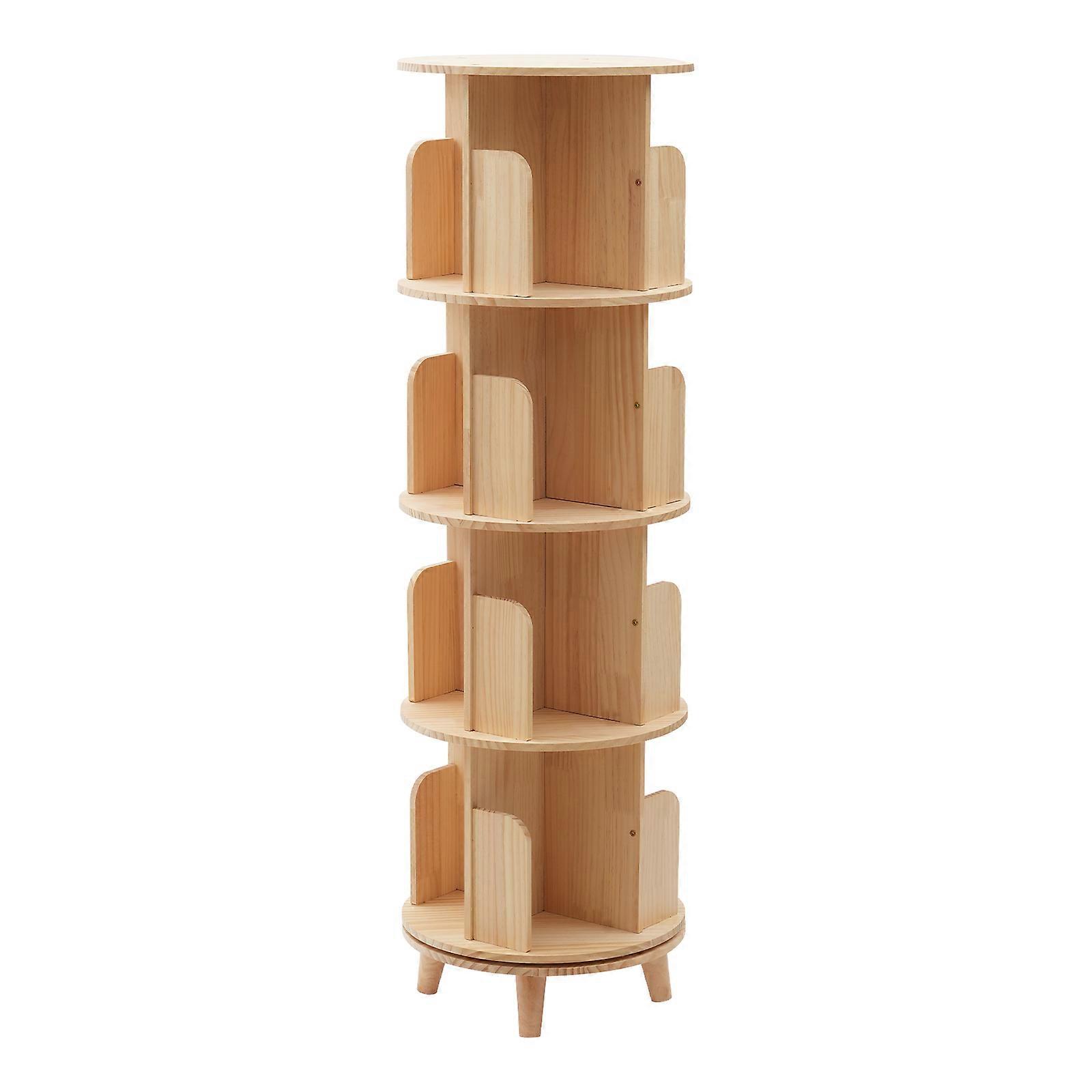 4 Tiers Rotating Bookshelf Floor Standing Bookcase for Living Rooms, Study Room