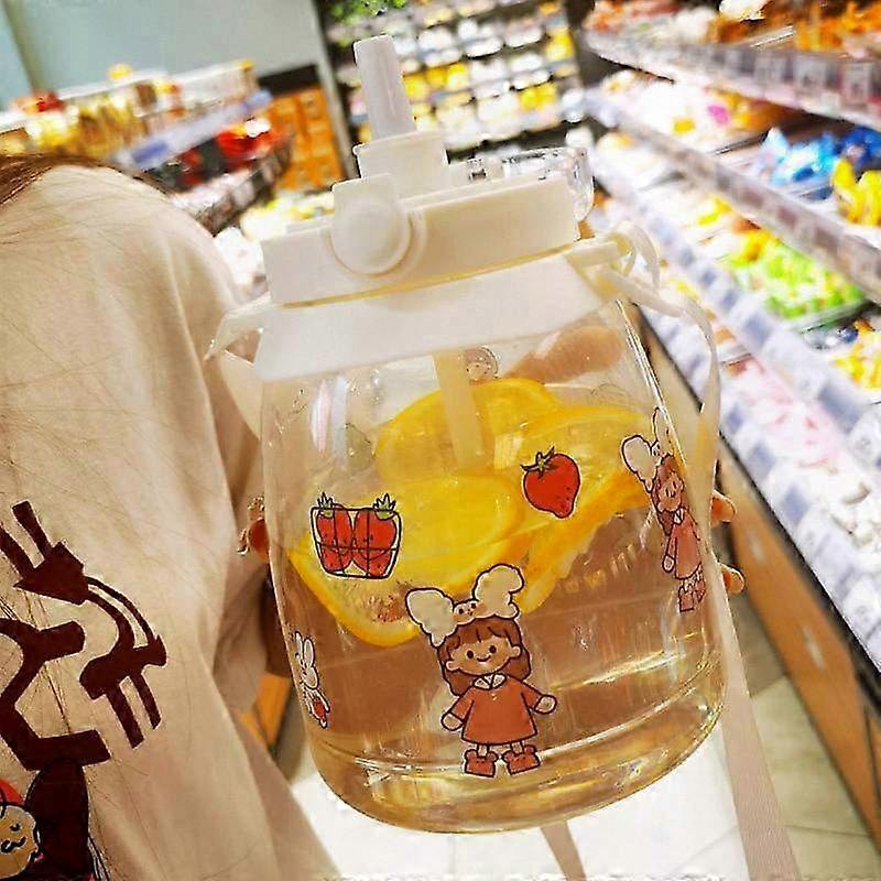 زجاجة مياه بلاستيكية كبيرة سعة 1300 مل مع قش ومقبض ، كوب صيفي ذو سعة كبيرة للخارج.