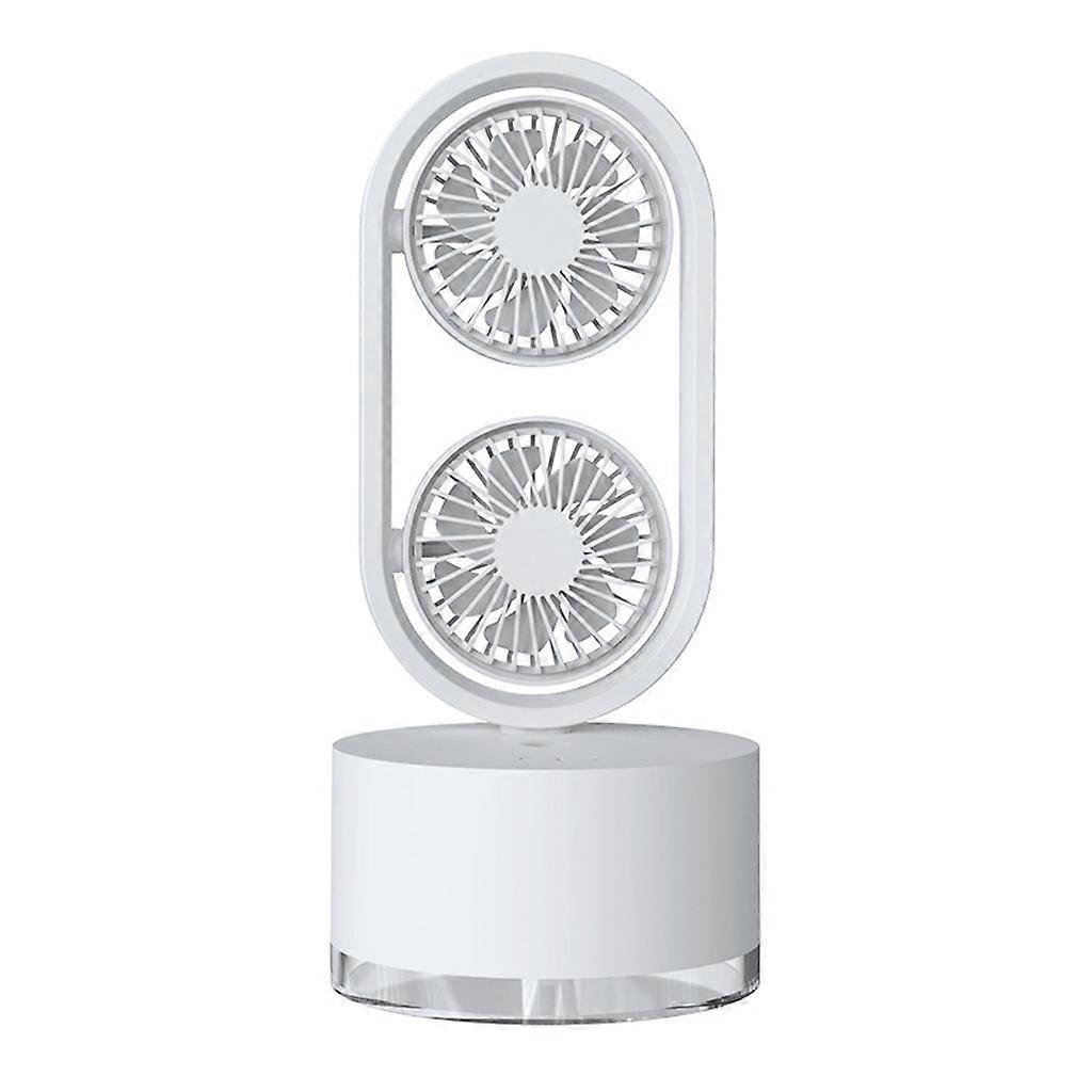 Humidifying Spray Double for Head Humidifier Air Cooling Fans Rotatable Wide Angle Adjust for Head Portable USB Desk Air White