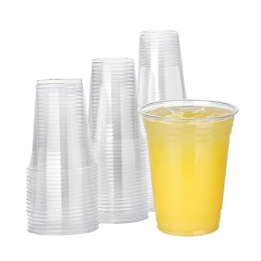 Clear Plastic PET Disposable Cups 16 oz, 100 Count, Durable Single-Use Drinking Cups for Parties and Events