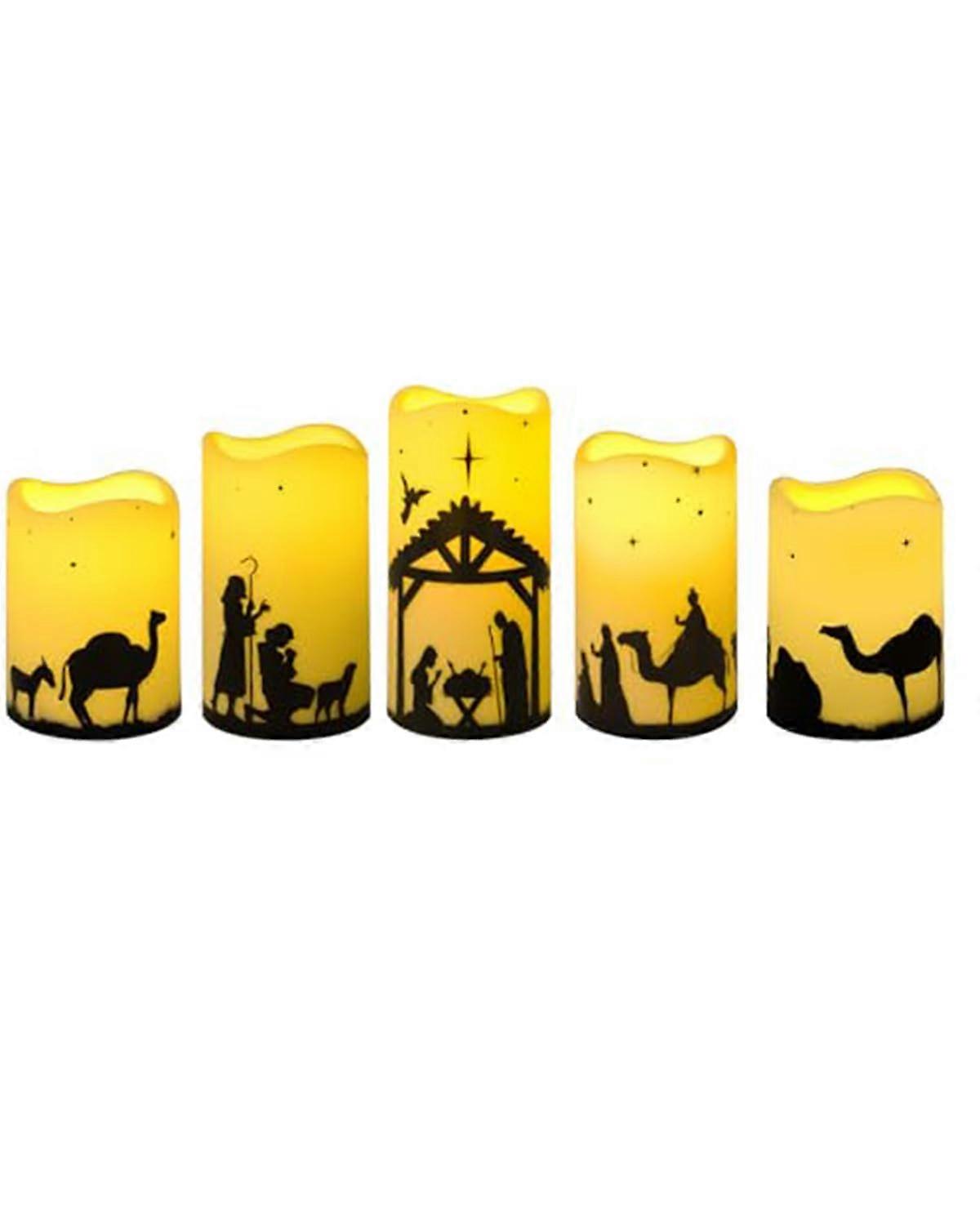 Nativity Scene Candles 5-Pack Battery-Operated LED Pillar Flameless Candles With Timer For Christmas Decor