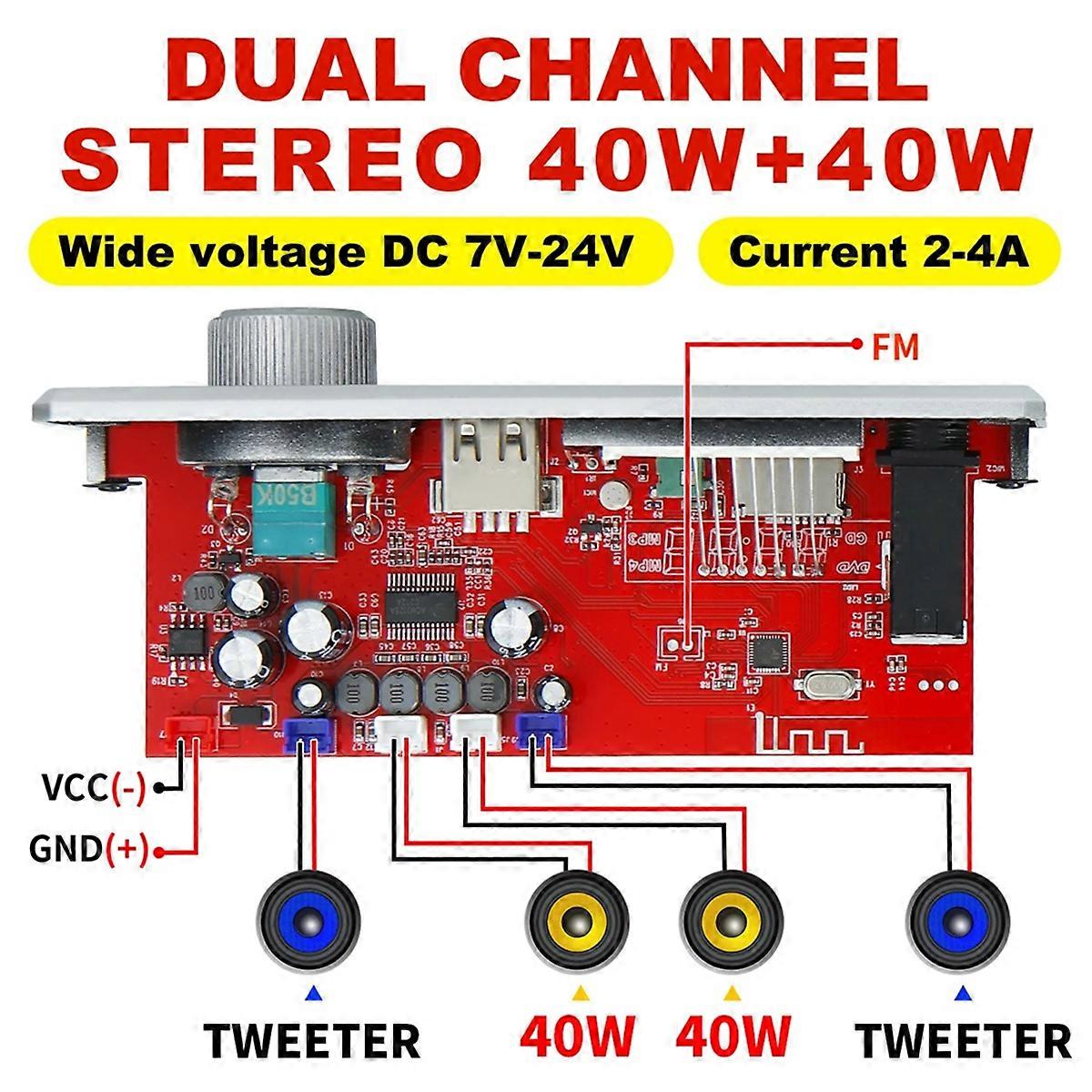 Bluetooth MP3 WAV Decoder Board 80W Amplifier Handsfree Car Audio Mic