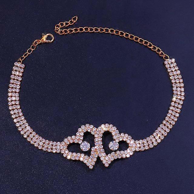 Inlaid With Diamond Embrace Double Heart Anklet Female Lucky Heart Lovely Multi Row Diamond Foot Ornaments