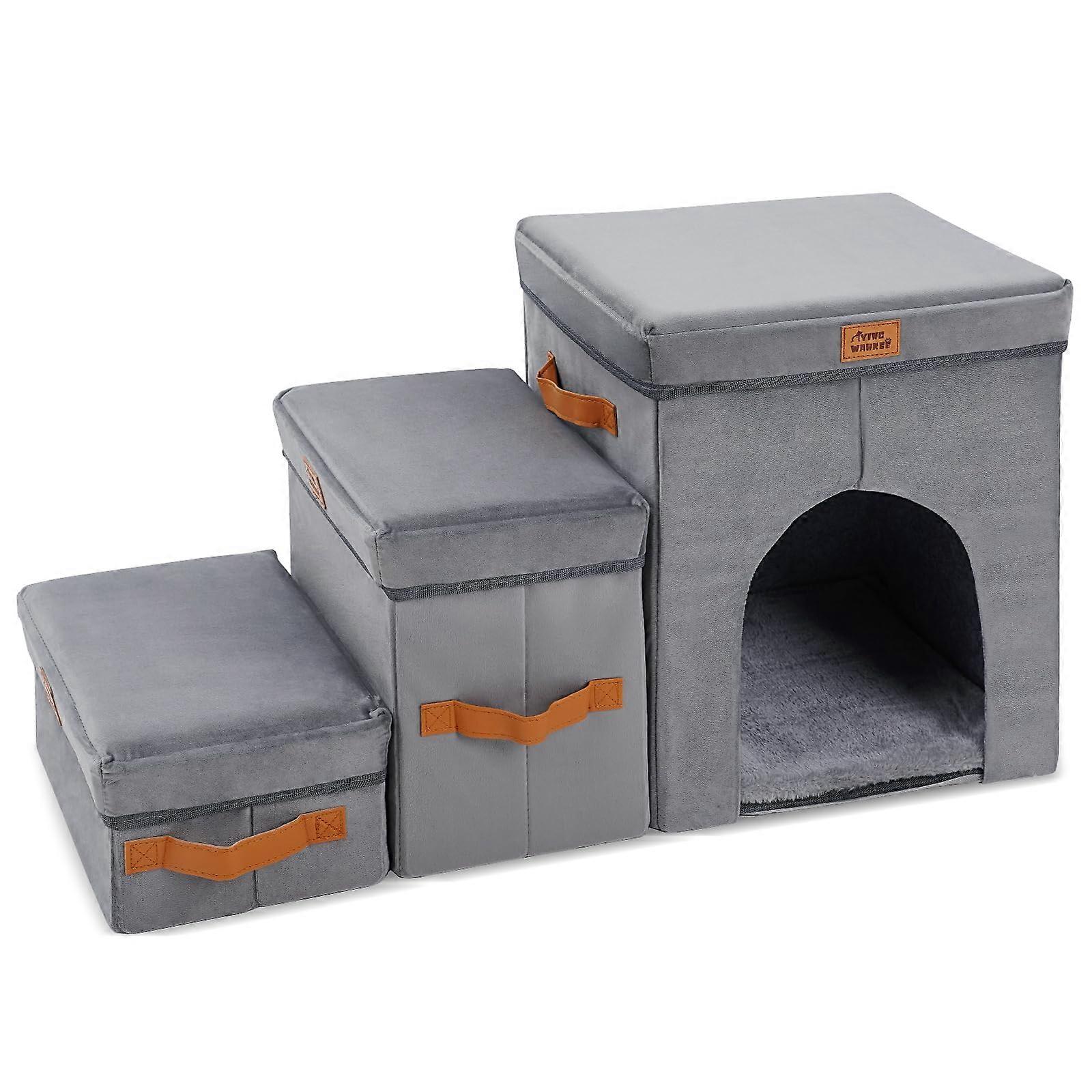 18' H Pet Stairs Steps with Storage Condo, Foldable for High Bed, Couch Window Sill