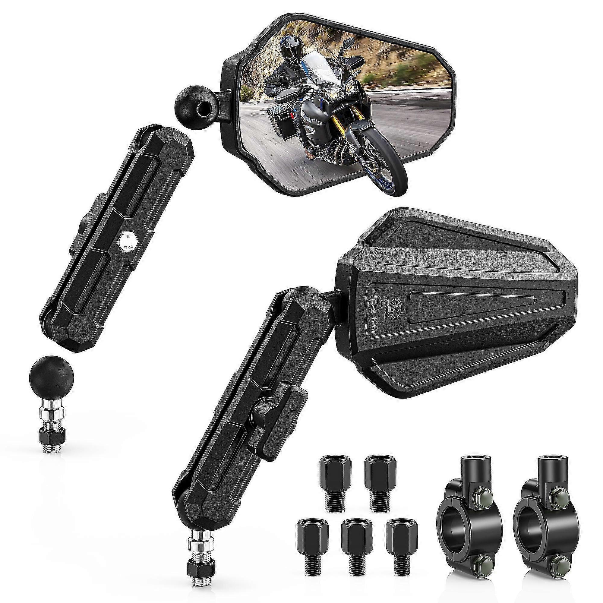 Adventure Motorcycle Mirrors 360 Degrees Adjustable, Foldable Convex Side Rearview Mirrors No Vibration & Wobble