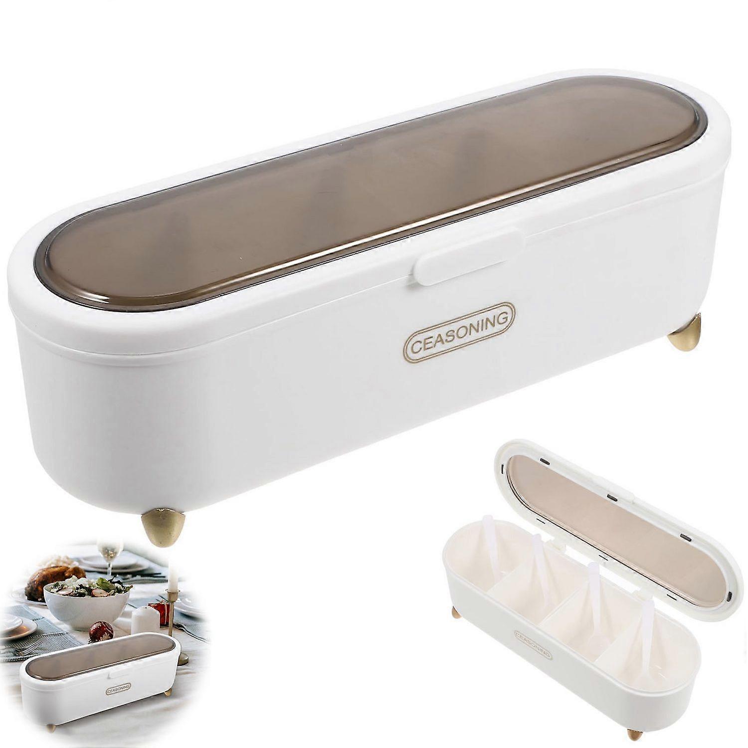 Spice box, 4-compartment spice jar storage container with durable design and compact size