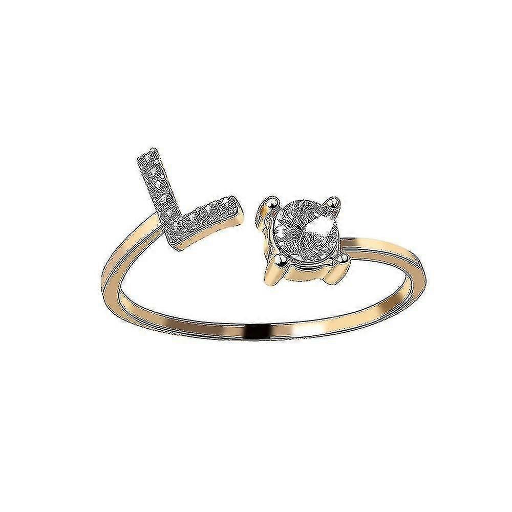 New A-z Letter Gold Color Metal Adjustable Opening Ring, Initials Name Alphabet