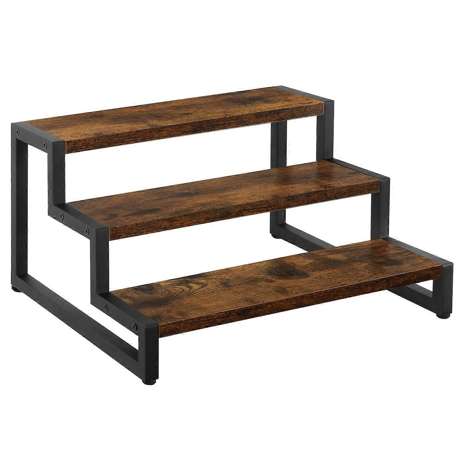 Spice Rack Organizer for Countertop, 3 Tier Wooden Kitchen Counter Shelf, Tiered Display Stand in Rustic Style