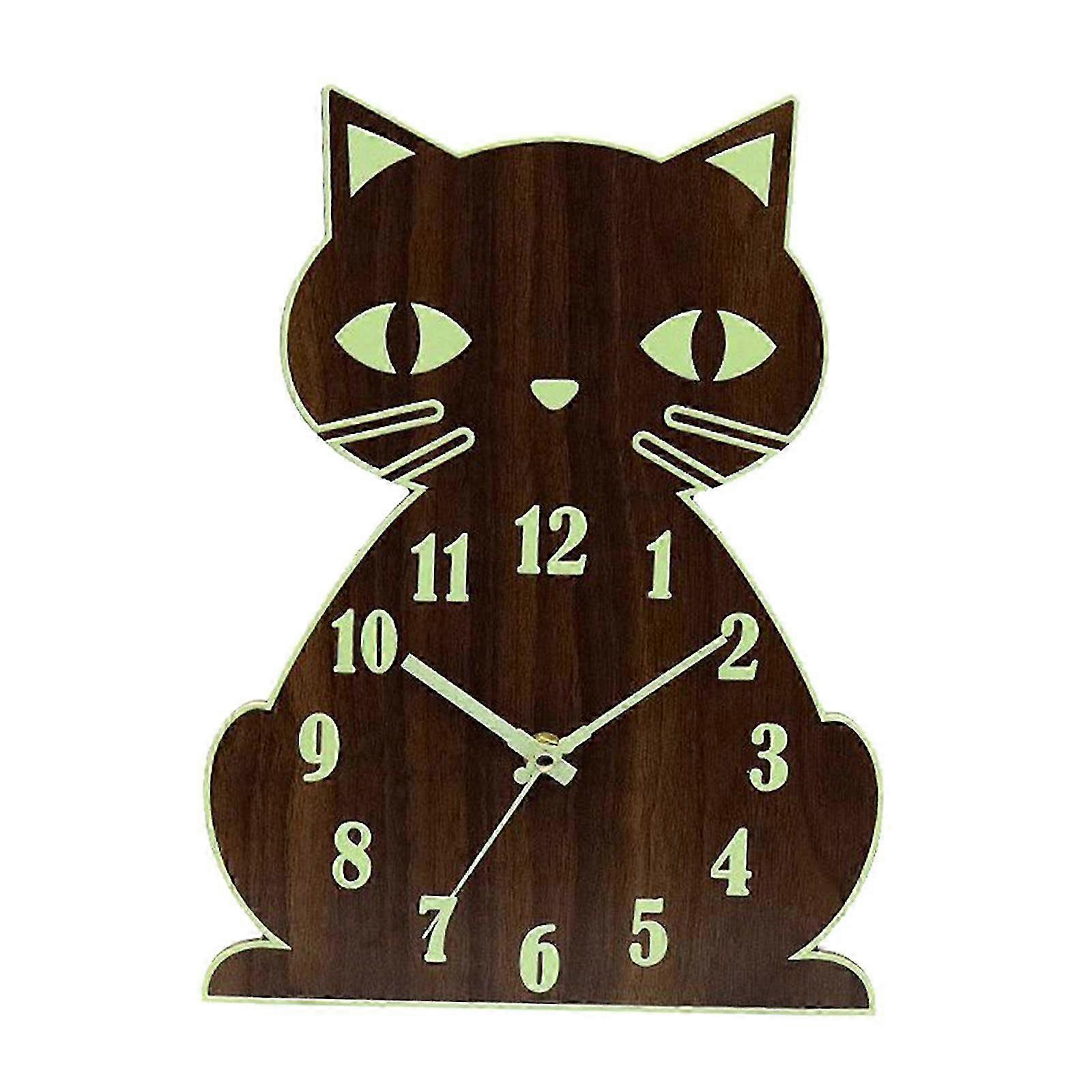 Luminous Cat Wall Clock Silent Night Light Numerals and Hands Glowing Decor