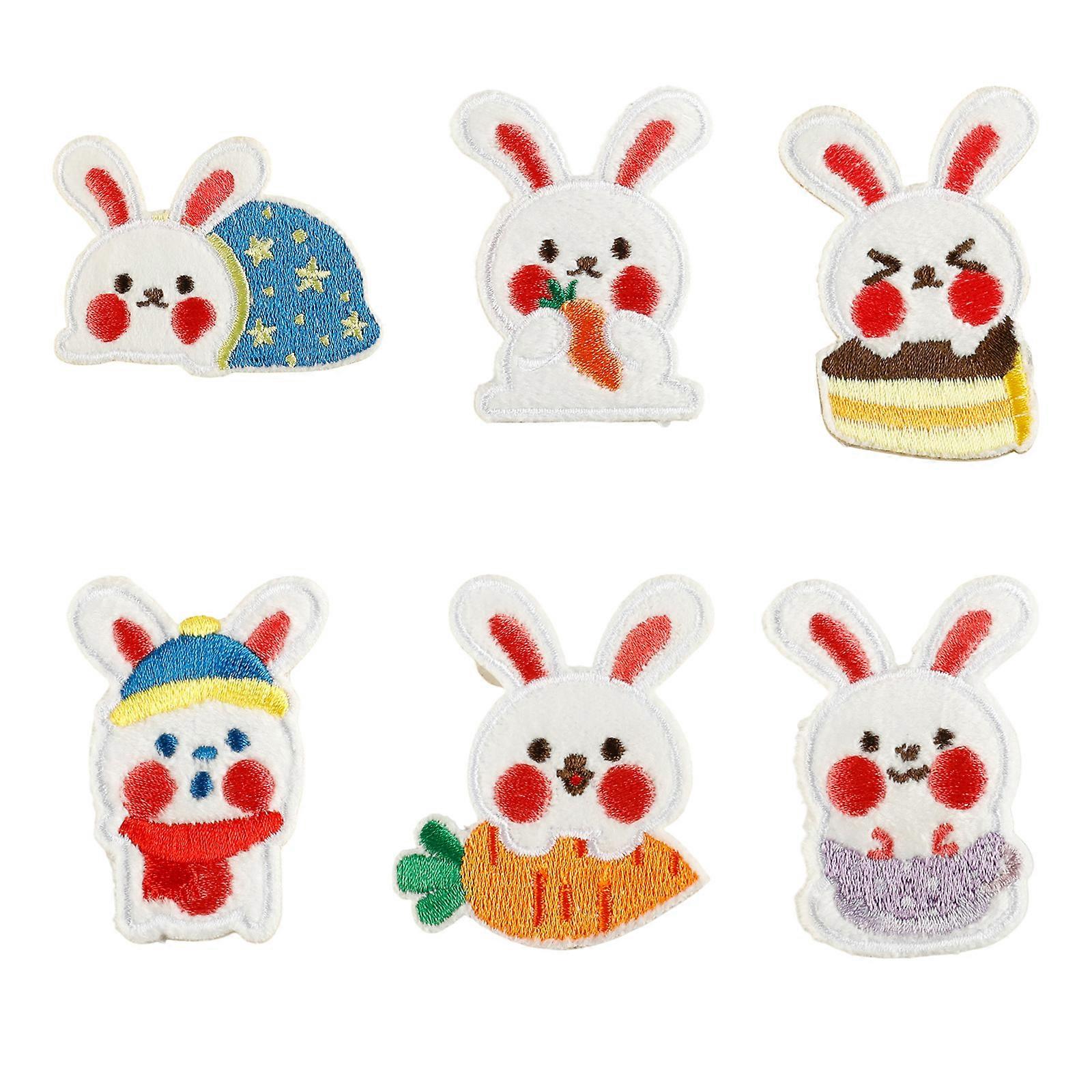 6 Pcs Cartoon Rabbits Embroidered Patches Iron on Patches Decorative Patches Sewing on Applique Patches for Clothes