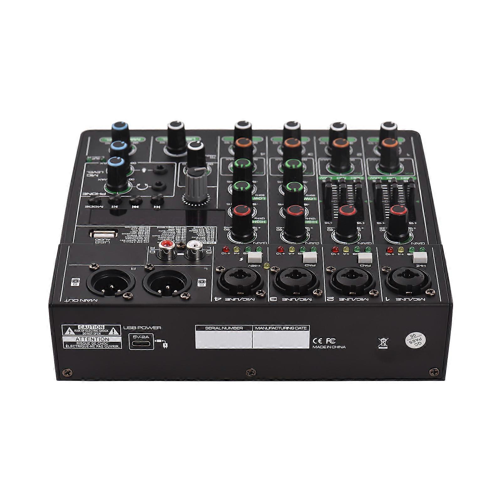 6-Channel Audio Mixer with 256 Effects, 48V Phantom Power, USB Type-C