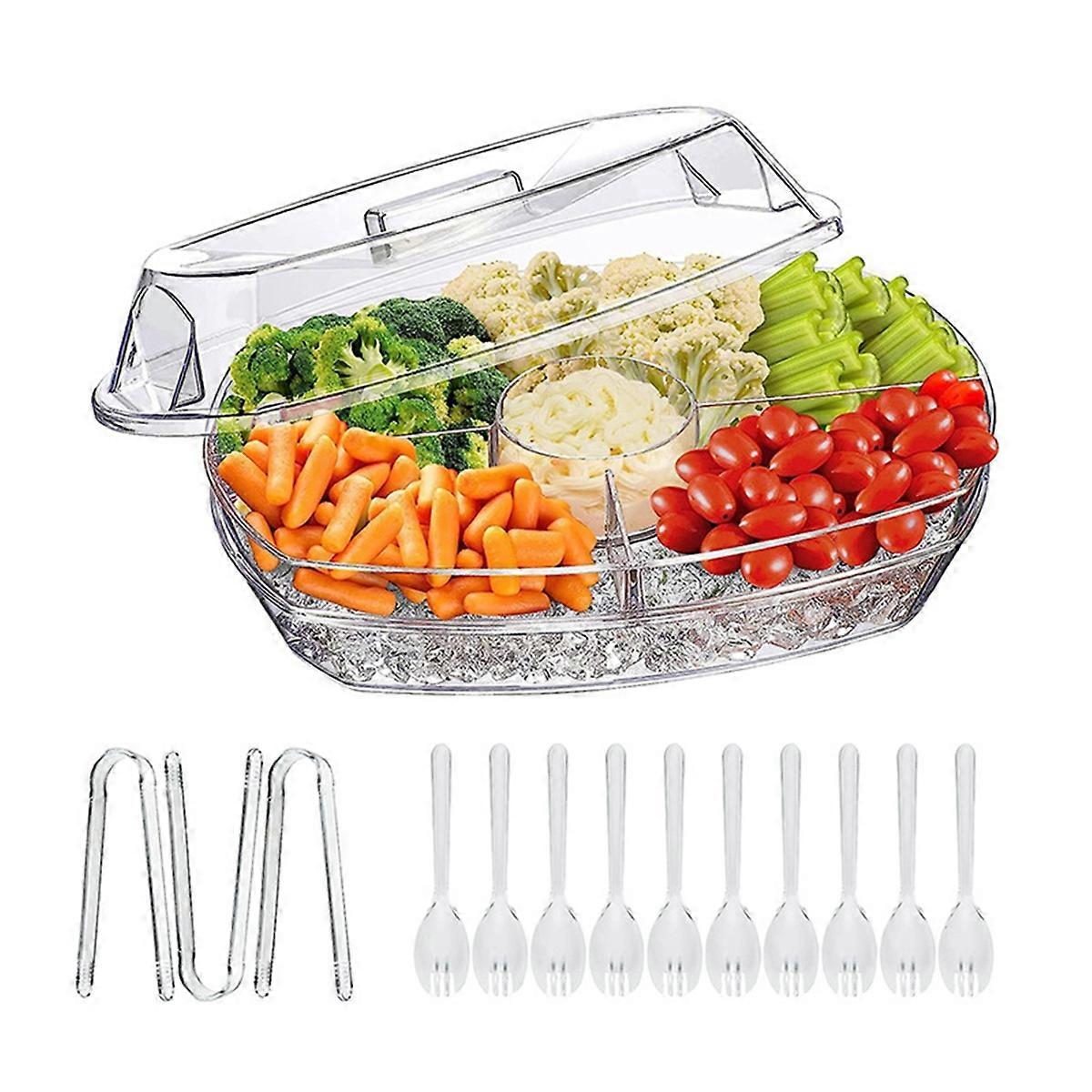 Chilled Serving Platters,Chilled Veggie Tray with Lid,Ice Serving Platters and Trays Cold Travel,Fr