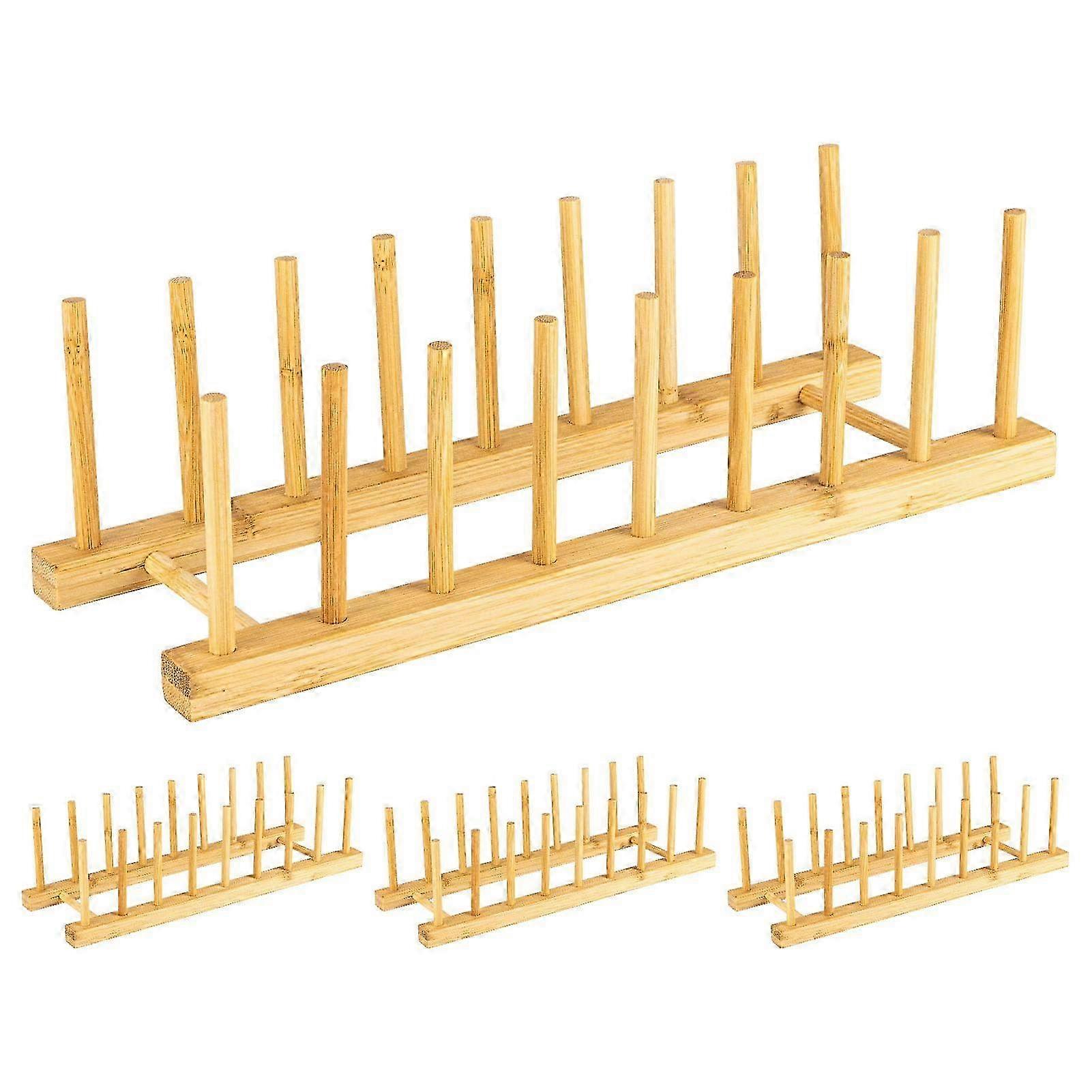 4-Pack Bamboo Dish Rack for Kitchen Storage