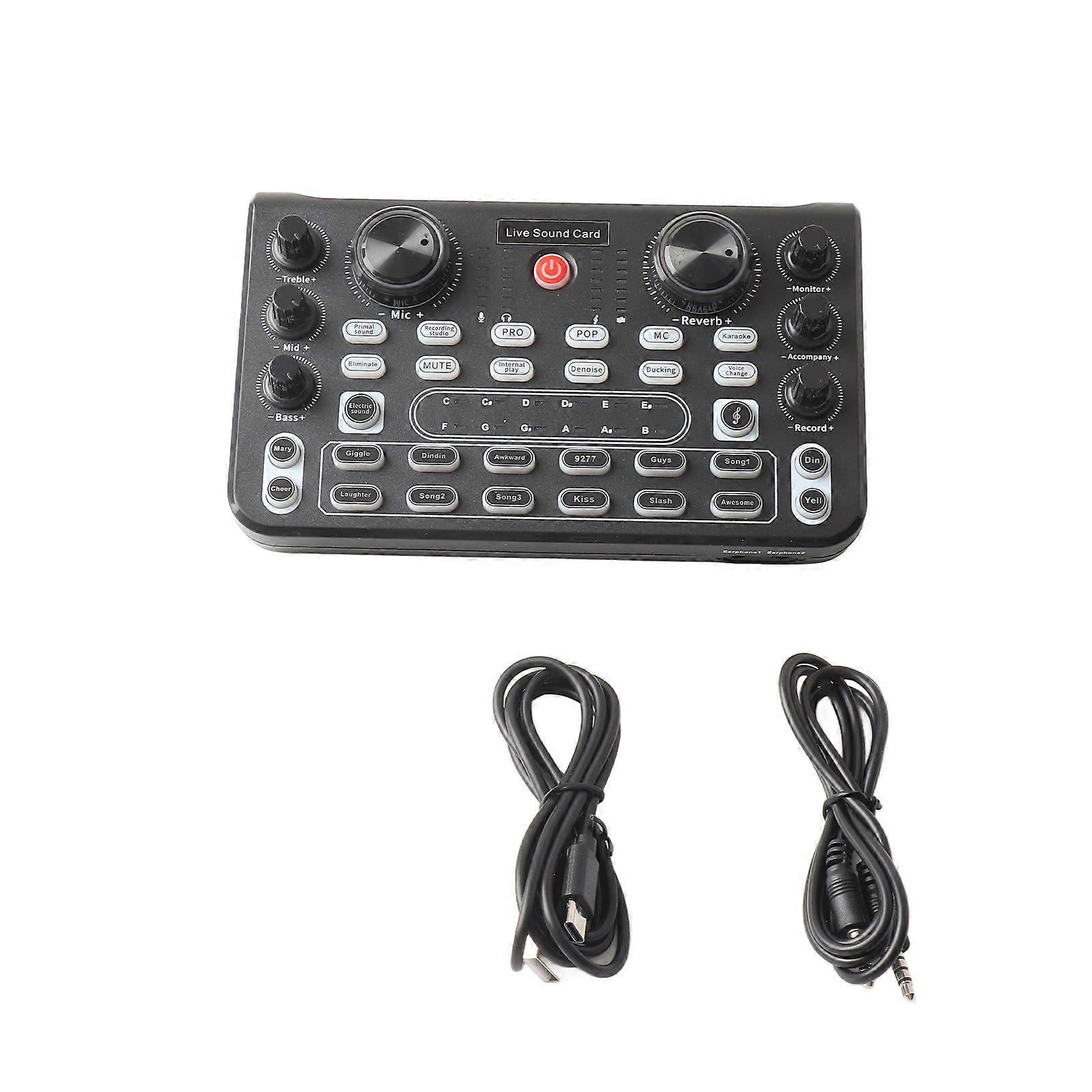 44.1KHz Live Sound Card DC 5V 16bit Intelligent Noise Cancelling Sound Mixer for Streaming Media Games Recording